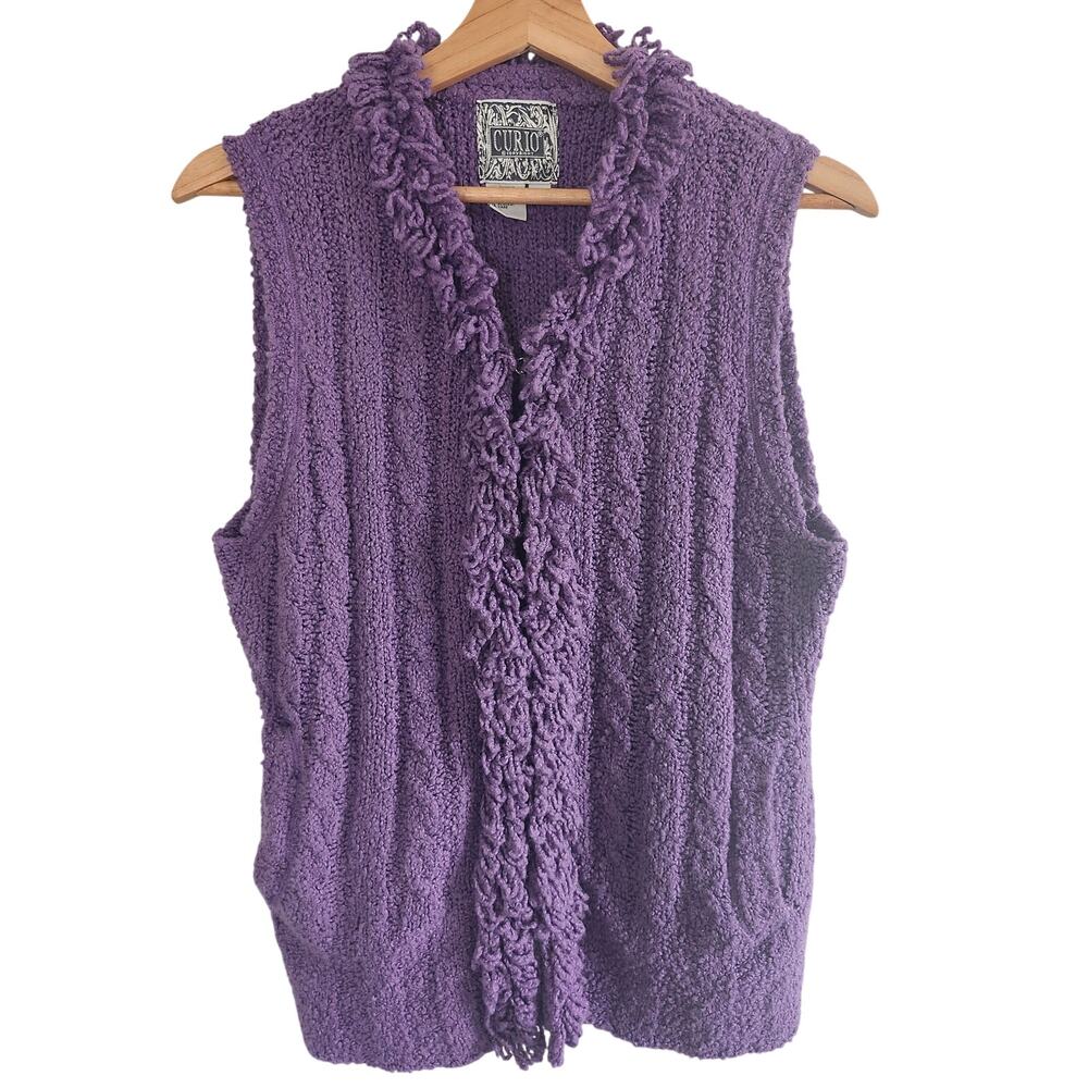 Vintage Curio Textured Purple Sweater Vest Size Large